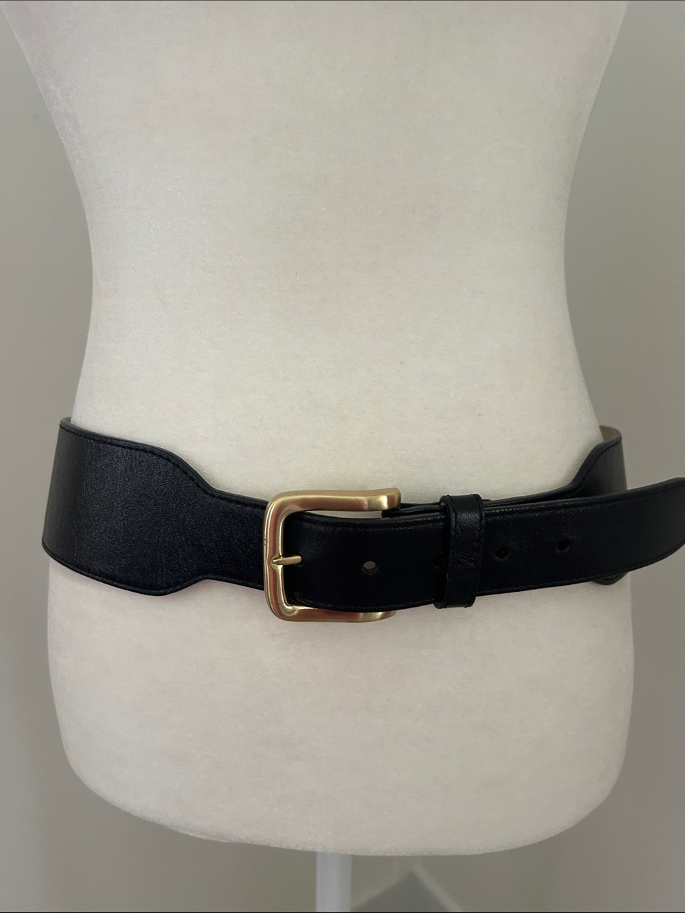 Cole Haan Black Leather Waist Belt with Gold-Tone Buckle